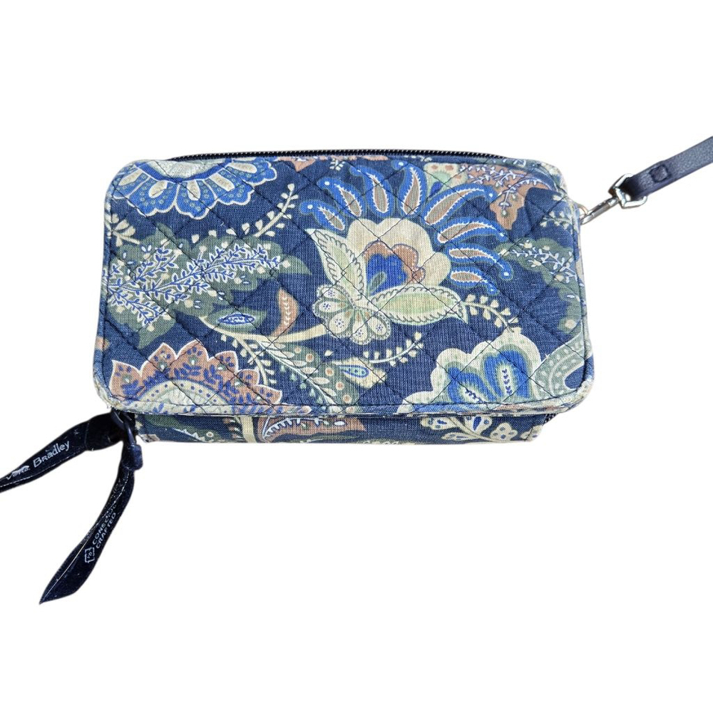 Retired Vera Bradley Wristlet Wallet Blue Green Floral Quilted Smartphone